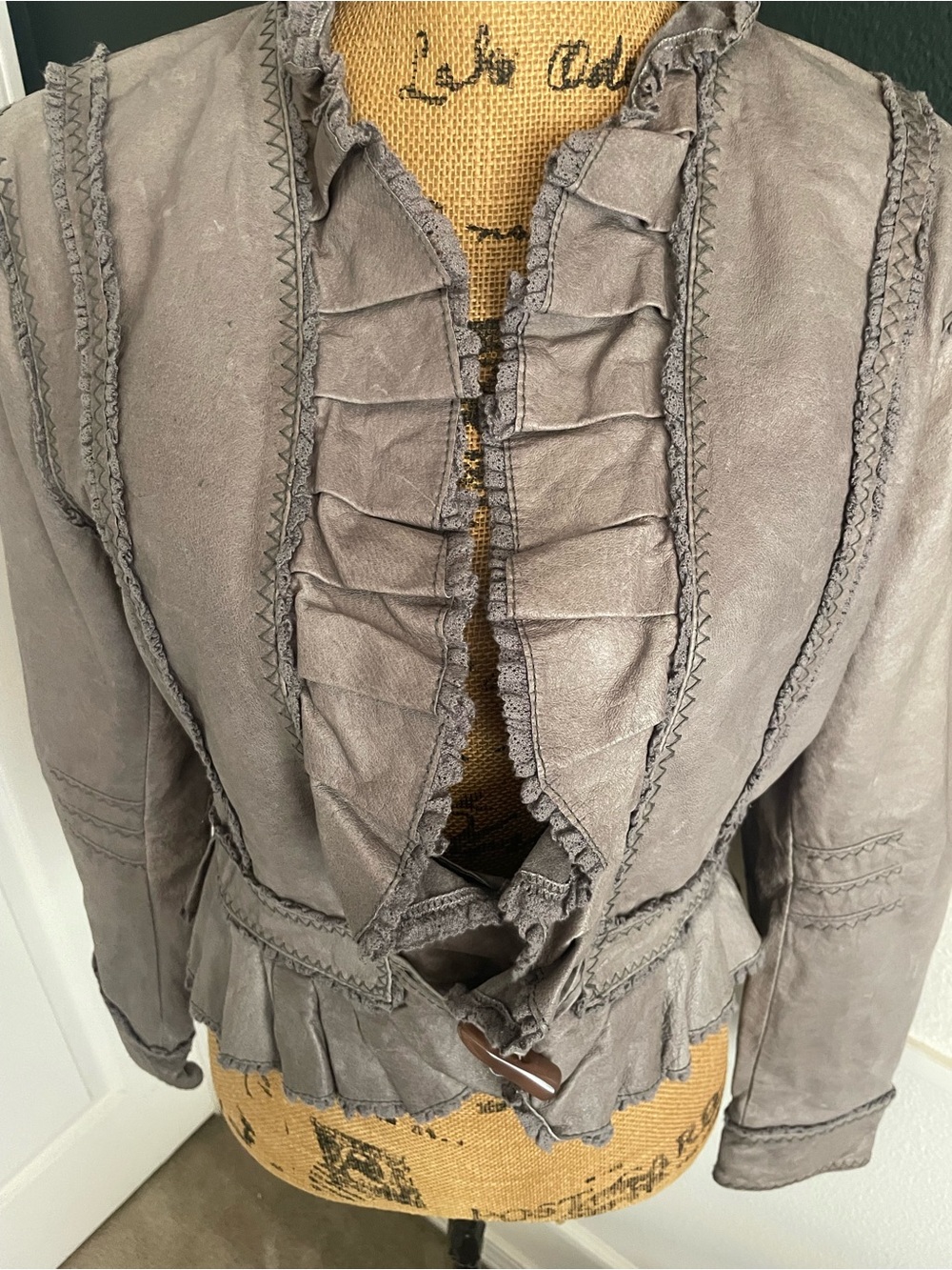 Moda International Gray Ruffled Leather Jacket - Picture 3 of 10